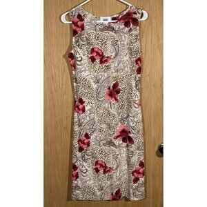 Vtg Y2K 90s Women's Sz M Semi-Sheer Slip Dress Red Pink Floral Animal Print